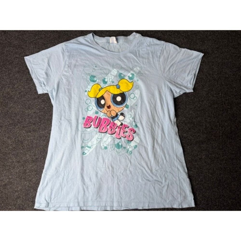Port & Company Powerpuff Girls Bubbles Graphic T-Shirt Light Blue XL Ladies